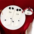 White coral fleece socks with cat ears in a gift box with a red ribbon decoration - Kids Size (Without Ball) / White Cat