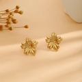 Exaggerated golden flower stud earrings with pleated texture in a minimalist metal style - E6204-20-Wrinkled Flower