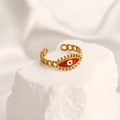 Adjustable golden chain ring featuring a vintage red evil eye enamel charm - Adjustable Open / 18K Gold Plated Evil Eye Red