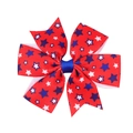 Close-up of red grosgrain bow hair clip with blue and white stars for Independence Day - 4# (Red with White Stars)