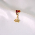 Golden heart earrings with colorful rhinestones and crown pendants on white silk - Heart Rhinestone Mini Crown Pendant