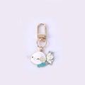 Cute cartoon goldfish keychain with white enamel and gold plating on a metal lobster clasp - White Fish
