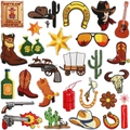 Macro detail of high-quality embroidery texture on western cowboy-themed patches for clothing - Cowboy Adventure Theme Set (Style F)