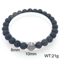 Men's retro volcanic stone bracelet featuring 8mm black beads and 10mm silver accent - Vintage Hollow Pattern (KB205874-Z)