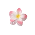 Detailed close-up of a large plumeria flower hair claw clip with pink and white petals - Pink-8cm
