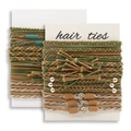 Élastiques à cheveux tressés à la main avec perles en métal, tons vert et marron - Lot Jaune Gingembre 12Pcs