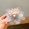 Pink crown hair clip for girls with light blue lace and heart-shaped rhinestone - Pastel Pink-Grey