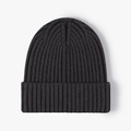 Winter rib-knit beanie cap in dark grey charcoal color with folded cuff for warmth - Dark Brown