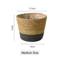 Medium natural seagrass woven plant basket in two-tone black and beige with plastic liner - Medium / Black Base