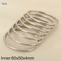 Set of 7 polished silver stainless steel open bangles in minimalist round style - 7 Rings (KB205317-LO)
