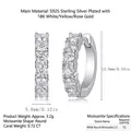 Elegant S925 silver hoop earrings with double row moissanite stones in white gold finish - Single Stone Hoop/E13078