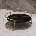 Modern gold metal round tray with black marble pattern 20cm diameter storage rack - Small / Black Gold Style