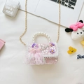 Pink sequin mini princess bag with pearl handle and lace trim for girls - Purple Flower