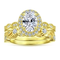 Elegantly twisted 925 silver ring set with oval zircon halo in classic gold finish - US Size 5 / Oval Halo Ring Set (TL-240) / Gold
