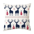 Christmas pillowcase with navy reindeer and red Christmas tree print on cream fabric - Style 20 / 18x18 Inch