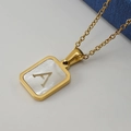 18K gold plated stainless steel rectangle shell pendant necklace with letter A - Gold Letter A