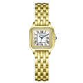 Montre carrée dorée pour femme avec chiffres romains, lunette cristal et bracelet métal - Boîtier Doré Cadran Blanc