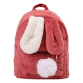 Sac à dos mignon en peluche rouge avec oreilles de lapin et pompon blanc pour femmes - Rouge Pastèque