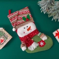 Chaussette de Noël bonhomme de neige 3D avec motifs flocons rouge et vert en peluche - Bonhomme de Neige