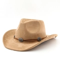 Chapeau de cow-boy classique en daim beige avec bande en cuir et boucles métalliques - M(56-58cm) / Chameau