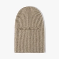 Winter knitted balaclava ski mask in oatmeal khaki color with warm ribbed texture - Khaki (23B406)