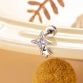 Star-shaped titanium steel stud earring with square purple zircon inlay in silver finish - Blue-Purple Gradient (Single Piece)