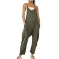 Detail of army green baggy overalls with large side pockets and loose wide-leg cut - Army Green
