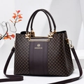 Dark brown leather handbag with DH monogram print and detachable shoulder strap - Coffee