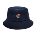 Cappello da pescatore blu navy in cotone con ricamo fungo su sfondo bianco - M (56-58cm) / Blu navy