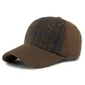 Dark brown textured winter baseball cap with vintage plaid ear protection stitching - Adjustable / Coffee