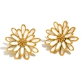 18K gold plated stainless steel daisy stud earrings with white enamel flower petals - Gold White Enamel Daisy Stud Earrings