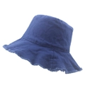 Dark blue denim bucket hat with distressed frayed edges made of washed cotton canvas fabric - 57-58cm / Navy Blue