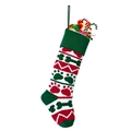 Knitted Christmas stocking with green bone and red paw prints for pet holiday decor - Style 7 (Bone Paw Prints)