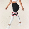 Leggings da yoga a vita alta a righe con pannelli color block nero rosso e bianco - S / Nero e Bianco