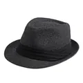 Classic black straw fedora hat with breathable weave and matching fabric band for summer - One Size Approx 56-58cm / Black