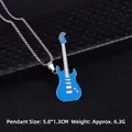 Collar con colgante de guitarra eléctrica azul esmaltado y cadena plateada - Guitarra Azul (Guitarra No. 1) + Cadena de Acero de 70cm