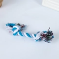 Blue and white three-strand braided cotton rope dog toy with dual knots and tassels - 25g 18cm Blue and White