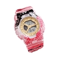 Pink transparent sports watch with gold dial and dual time display for children - Transparent Black Red