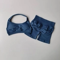 Navy blue two-piece seamless yoga set with halter sports bra and high waist scrunch shorts - S / Top And Bottom / Grey Blue