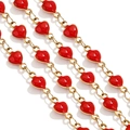 Dainty golden chain featuring vibrant red enamel heart charms for DIY jewelry making - Vertical / Red