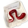 Glossy deep red wave-shaped acetate hair claw clip for women presented in elegant packaging - Wave Shape Claw Clip / 8cm / Angola Red