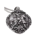 Retro Saint George and dragon relief necklace with silver circular pendant on pearl chain - Steel Color Pendant (B1427-1)