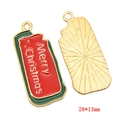 Red and green enamel Merry Christmas pendant in gold alloy measuring 28x13mm - Rectangle Merry Christmas (A3-087-Red)