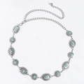Bohemian zilveren kettingriem met turquoise stenen en ovale metalen schakels - Prachtige Fijne Rand Stijl (480 Zilver)