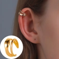 Zweilagige goldene Ohrmanschette mit minimalistischem C-Design ohne Ohrlochbohrung - KC Gold F50