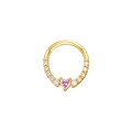 Gold septum nose ring with sparkling white gems and a pink heart-shaped crystal - Pink CZ Heart / Gold