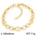 Gold finish 8mm link bracelet featuring pink cubic zirconia and anchor chain design - Gold Pig Nose Link Style (KB208886-ZCG)