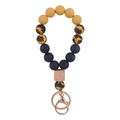 Silicone beaded wristlet keychain with yellow beads and black sunflower pattern accents - Yellow and Black Sunflower (Yellow)