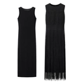 Details des schwarzen ärmellosen Fransenkleids mit passendem Unterkleid für Partys - S / Schwarz