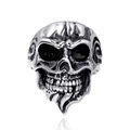Men's vintage stainless steel skull ring with oxidized gothic details and polished finish - US 7 / Steel